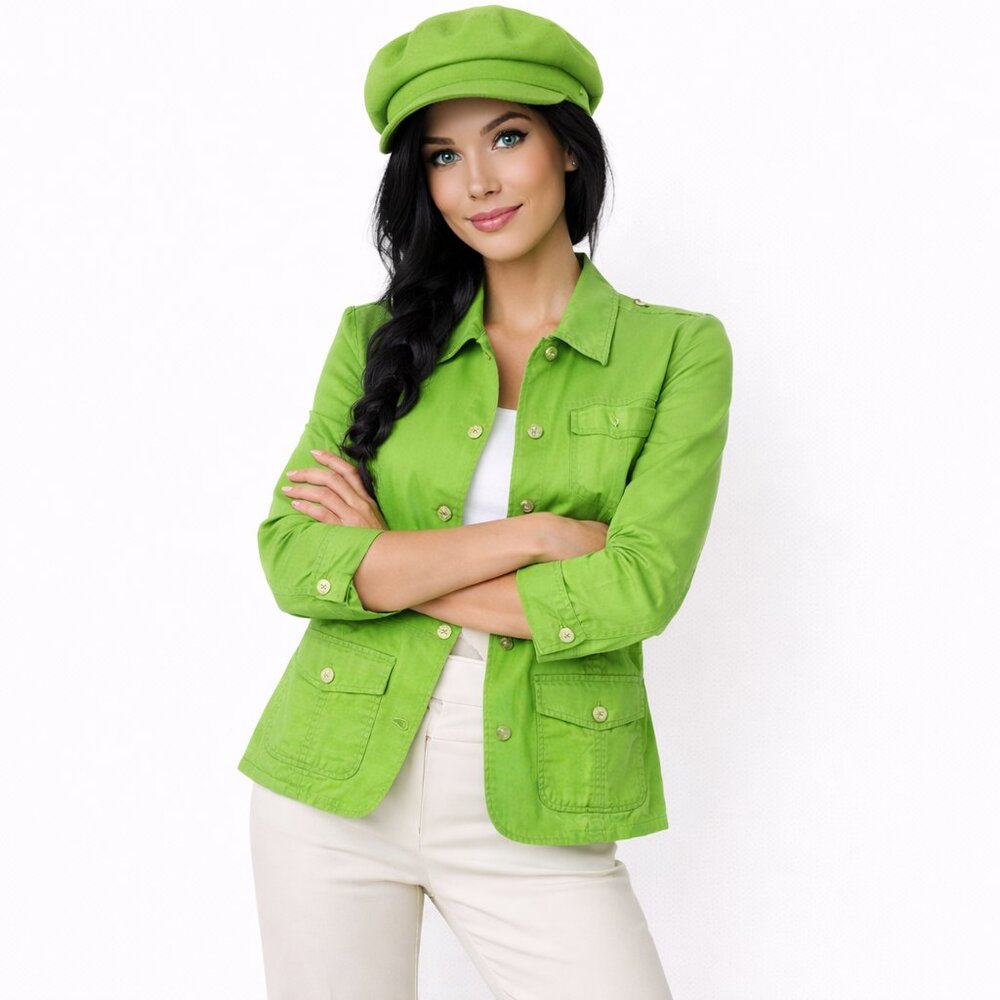 EDDIE BAUER BRIGHT LIME GREEN UTILITY JACKET PETITE XL COTTON